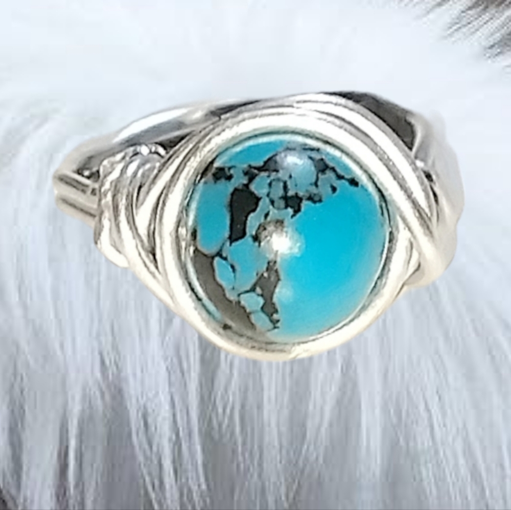 Wired Ring w/Blue & Black Reconstituted Turquoise Stone